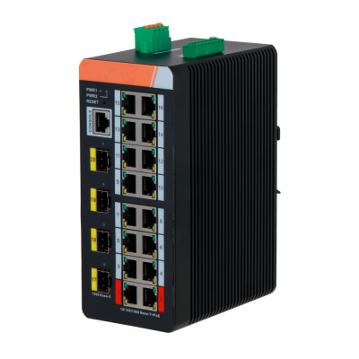 Switch PoE X-Security Carril DIN 16 Portas PoE RJ45 + 4 Portas SFP Velocidade 10/100/1000 Mbps-X-Security XS-SWI2016HIPOE-MGF-240-DIN