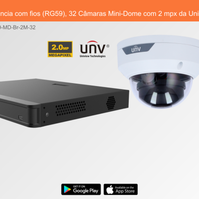 Sistema de Videovigilância com fios (RG59), 32 Câmaras Mini-Dome com 2 mpx da Uniview