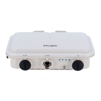 Dispositivo de rede Ruijie branco com portas e conexões