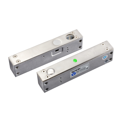 Fecho eletromagnético retangular prateado com etiquetas e selo