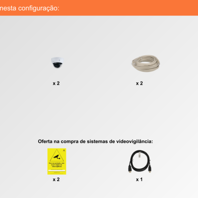 Sistema de Videovigilância com fios (PoE), 2 Câmaras Mini-Dome com 2 mpx da Dahua