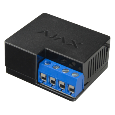 Módulo eletrônico preto com conector azul e inscrição 'AJAX' no topo