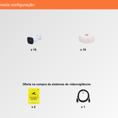 Sistema de Videovigilância sem fios (IP), 16 Câmaras Bullet com 2 mpx da Uniview