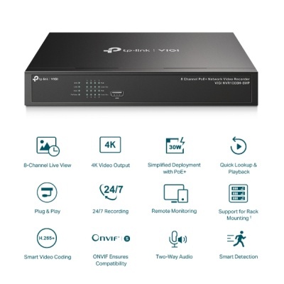 VIGI NVR1008H-8MP TP-Link - 8 canais NVR 4K H.265+