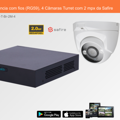 Sistema de Videovigilância com fios (RG59), 4 Câmaras Turret com 2 mpx da Safire