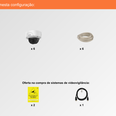 Sistema de Videovigilância com fios (IP) e Switch PoE, 6 Câmaras Mini-Dome com 4 mpx da Hikvision