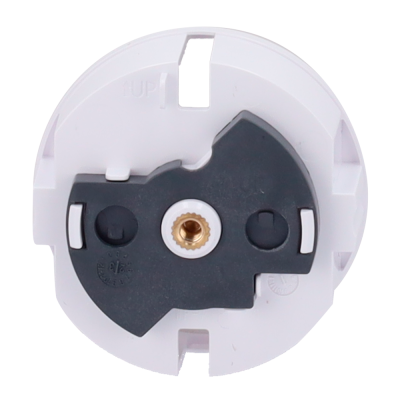 Base redonda para iluminação em plástico preto e branco com inserto metálico central