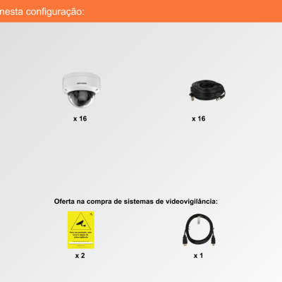 Sistema de Videovigilância com fios (RG59), 16 Câmaras Mini-Dome com 5 mpx da Hikvision