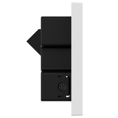 dispositivo retangular preto com botão, montado em superfície branca