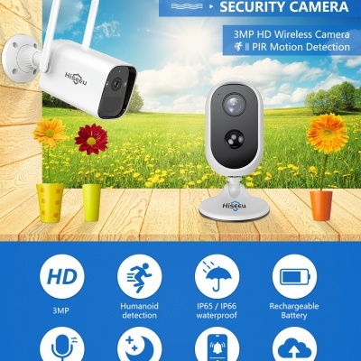 Câmara sem fios (WiFi) Dome Branca 3mpx  - Hiseeu C30