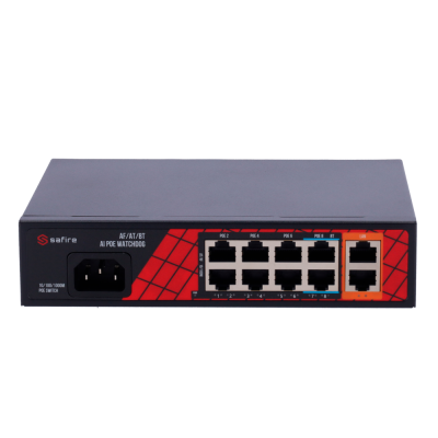 Safire Switch PoE 10 portas (8 portas + 2 uplink)-Safire SF-SW1008HIPOE-H-120