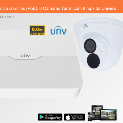 Sistema de Videovigilância com fios (PoE), 6 Câmaras Turret com 8 mpx da Uniview