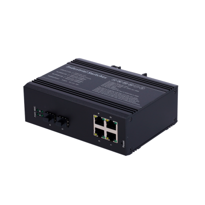 Switch PoE Marca Branca - Montagem em carril DIN 4 portas Gigabit + 2 SFP Gigabit 90W portas 1 ou 2 / 30W porta 3-4 / Máximo 120W-SW0604HIPOE-MGF-120-DIN