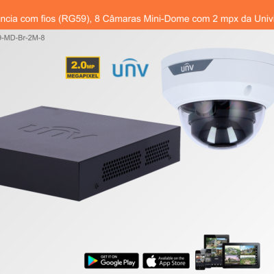 Sistema de Videovigilância com fios (RG59), 8 Câmaras Mini-Dome com 2 mpx da Uniview