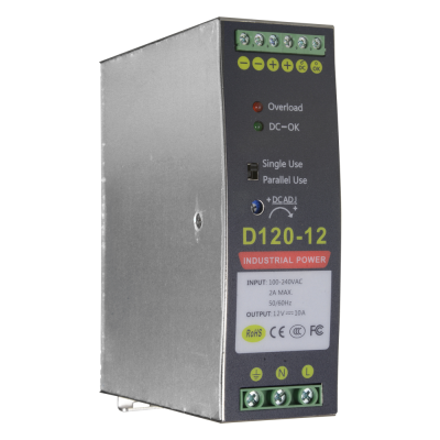Fonte Alimentação Carril DIN lojaCCTV DC 12V 10A 120W (AC 100-240V)