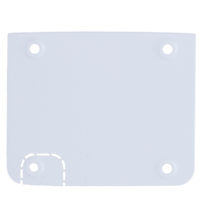 Placa branca retangular com quatro orifícios e um recorte