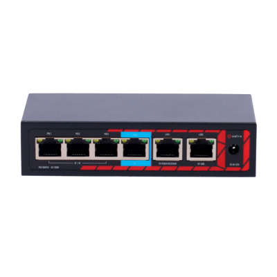 Safire Indoor Hi-PoE Extender Switch Aumenta o alcance da potência PoE 4 portas PoE + 2 Uplink RJ45-Safire SF-POE-EXT0604-60
