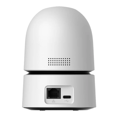 Câmara de vigilância branca com porta Ethernet e USB