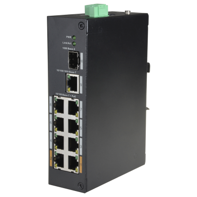 Switch PoE X-Security 8 portas PoE + 1 Uplink RJ45 Velocidade 10/100 Mbps-X-Security XS-SW1008POE-96-DIN