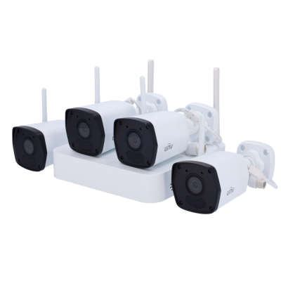 Kit Uniview UV‑KIT114‑B42W NVR 4 CH PoE + 4 Câmaras Bullet 2 MP Wi‑Fi com IR 30 m