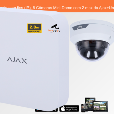 Sistema de Videovigilância sem fios (IP), 6 Câmaras Mini-Dome com 2 mpx da Ajax+Uniview