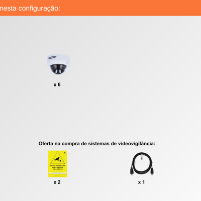 Sistema de Videovigilância sem fios (IP), 6 Câmaras Mini-Dome com 2 mpx da Ajax+Uniview