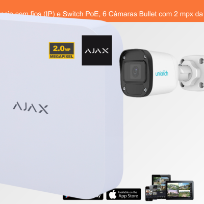 Sistema de Videovigilância com fios (IP) e Switch PoE, 6 Câmaras Bullet com 2 mpx da Ajax
