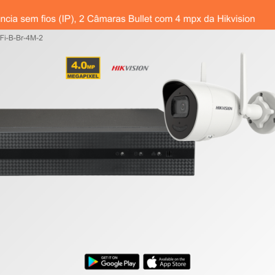 Sistema de Videovigilância sem fios (IP), 2 Câmaras Bullet com 4 mpx da Hikvision