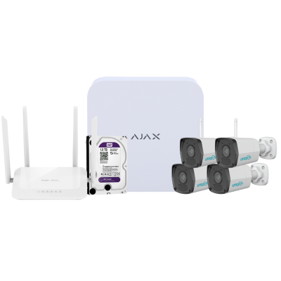 Kit Ajax AJ‑NVRKIT108B‑2W com NVR 8 CH PoE + 2 Câmaras Turret 2 MP Wi‑Fi