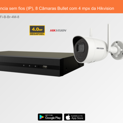 Sistema videovigilância Hikvision 8 câmaras bullet brancas e gravador preto