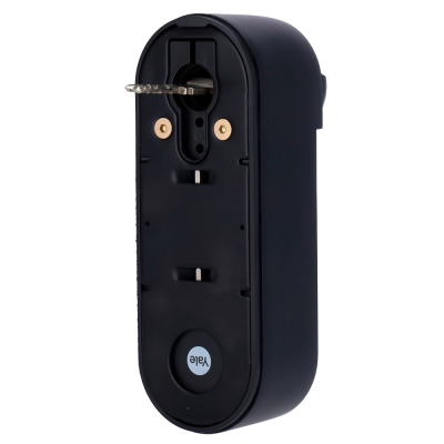 Fechadura eletrónica preta Yale com chave inserida