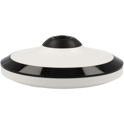 Câmara de vigilância redonda em branco e preto com lente no topo