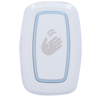 Interruptor branco com símbolo de mão cinzento no centro