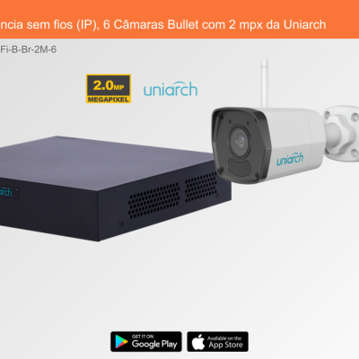 Sistema de Videovigilância sem fios (IP), 6 Câmaras Bullet com 2 mpx da Uniarch