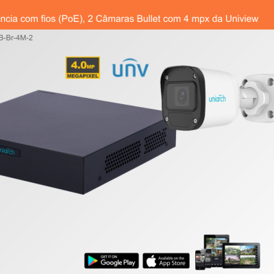 Sistema de Videovigilância com fios (PoE), 2 Câmaras Bullet com 4 mpx da Uniview