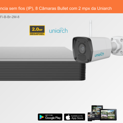 Sistema de Videovigilância sem fios (IP), 8 Câmaras Bullet com 2 mpx da Uniarch
