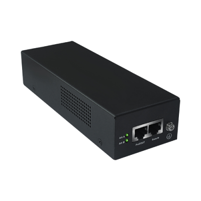 Dispositivo eletrónico preto retangular com portas Ethernet e luzes LED verdes