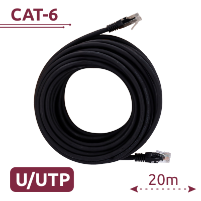 Cabo de Rede Cat6 UTP RJ45 20m Interior Preto lojaCCTV