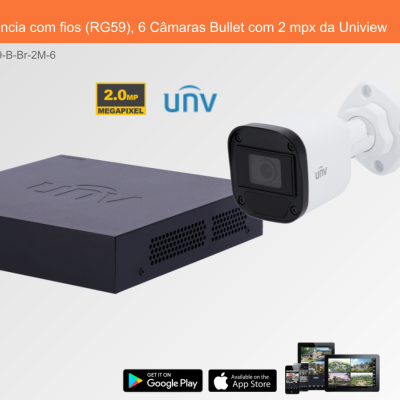 Sistema de Videovigilância com fios (RG59), 6 Câmaras Bullet com 2 mpx da Uniview