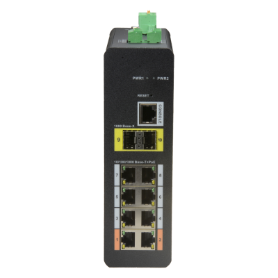 Comutador de rede preto com múltiplas portas Ethernet