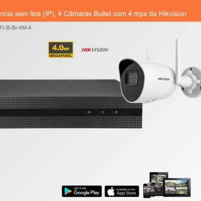 Sistema de Videovigilância sem fios (IP), 4 Câmaras Bullet com 4 mpx da Hikvision