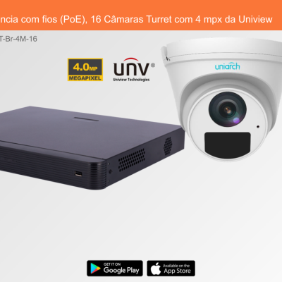 Sistema de Videovigilância com fios (PoE), 16 Câmaras Turret com 4 mpx da Uniview