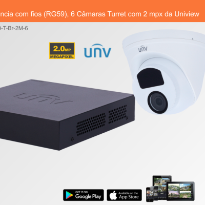 Sistema de Videovigilância com fios (RG59), 6 Câmaras Turret com 2 mpx da Uniview
