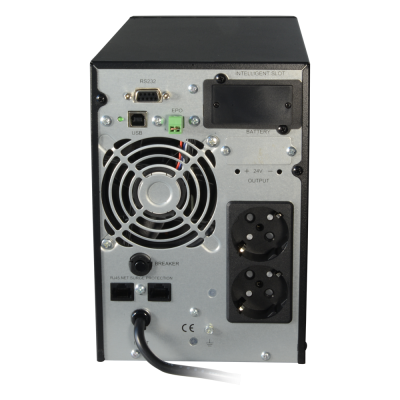 Equipamento eletrónico com ventoinha e várias portas numa superfície branca