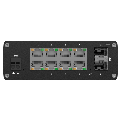 Teltonika Switch PoE Gestionable Industrial 8 portas Ethernet RJ45 Gigabit +2 SFP Gigabit VLAN/Loop Prevention/STP/RSTP/Port Mirroring-TK-TSW212
