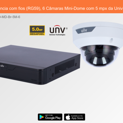 Sistema de Videovigilância com fios (RG59), 6 Câmaras Mini-Dome com 5 mpx da Uniview