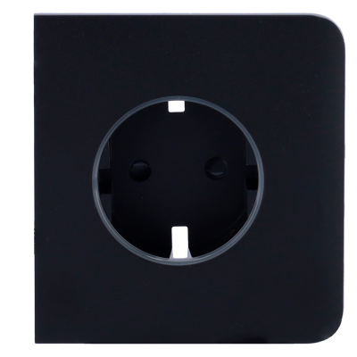Tomada elétrica preta quadrada com orifício circular central
