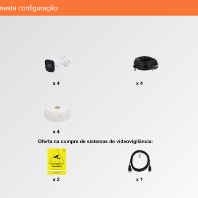 Sistema de Videovigilância com fios (RG59), 4 Câmaras Bullet com 5 mpx da Uniview Sistema de Videovigilância com fios (RG59), 4 Câmaras Bullet com 5 mpx da Uniview