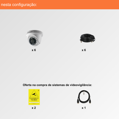 Componentes para sistema de videovigilância com câmaras, cabos, suportes, rato e sinais de segurança