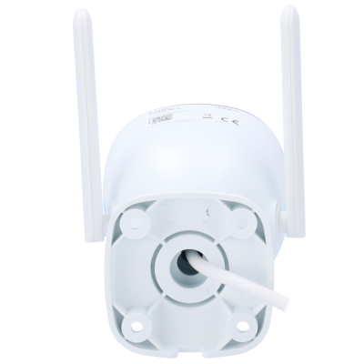 Câmara de segurança branca com duas antenas vista de trás